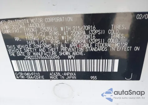 2006 Toyota Rav4 из США, поврежденный, VIN JTMZD33V866006896